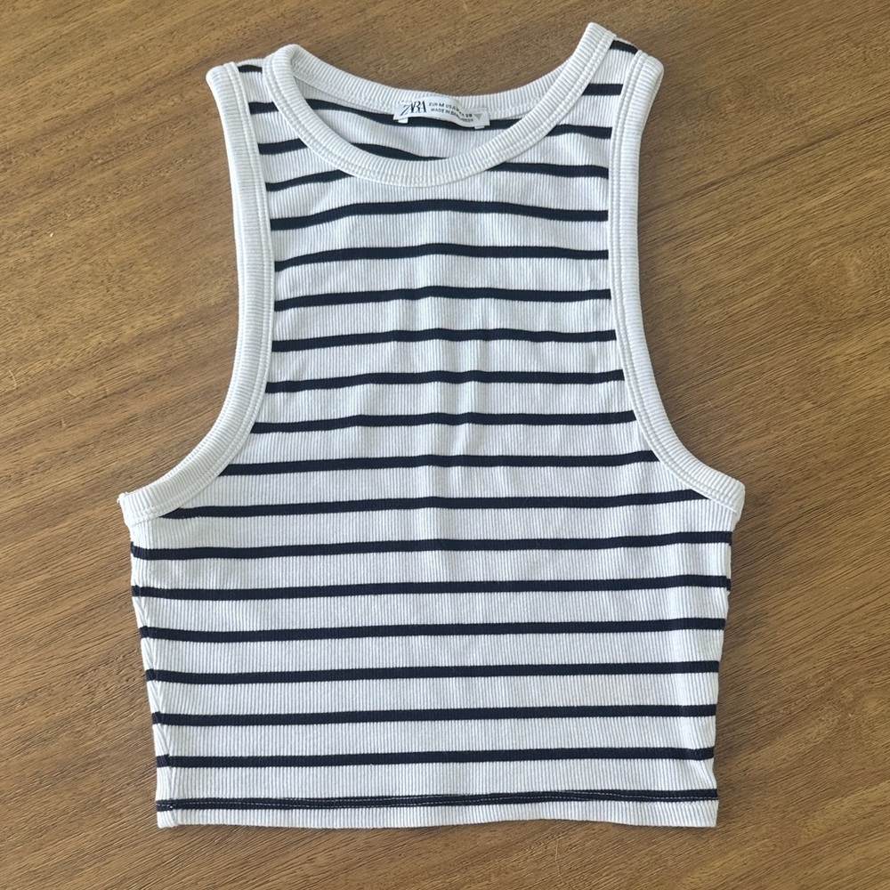 Zara Striped Tank Top Halter - White & Navy